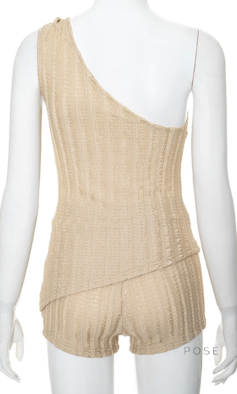 Kenzleigh One-Shoulder Ribbed Short Set [UIKUBC88]