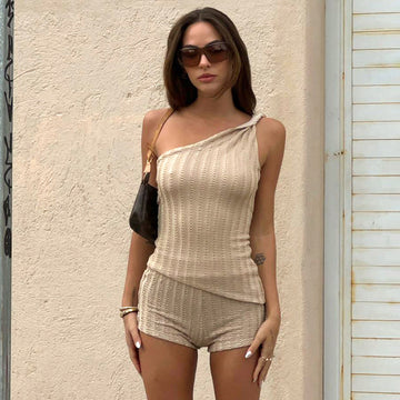 Kenzleigh One-Shoulder Ribbed Short Set [9RLD61L1]
