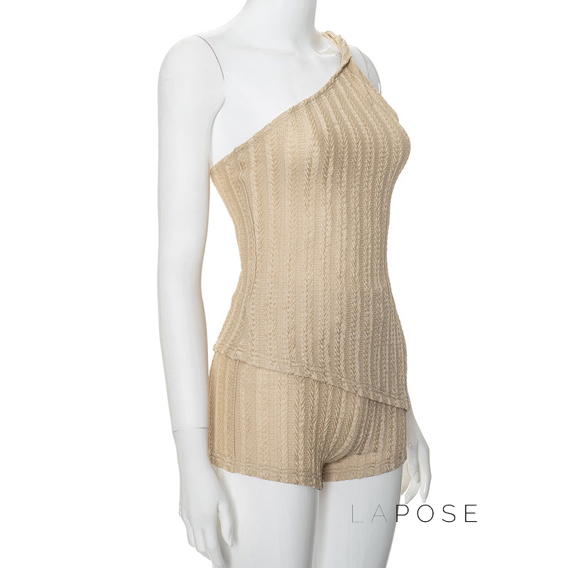 Kenzleigh One-Shoulder Ribbed Short Set [ZMIDILDY]