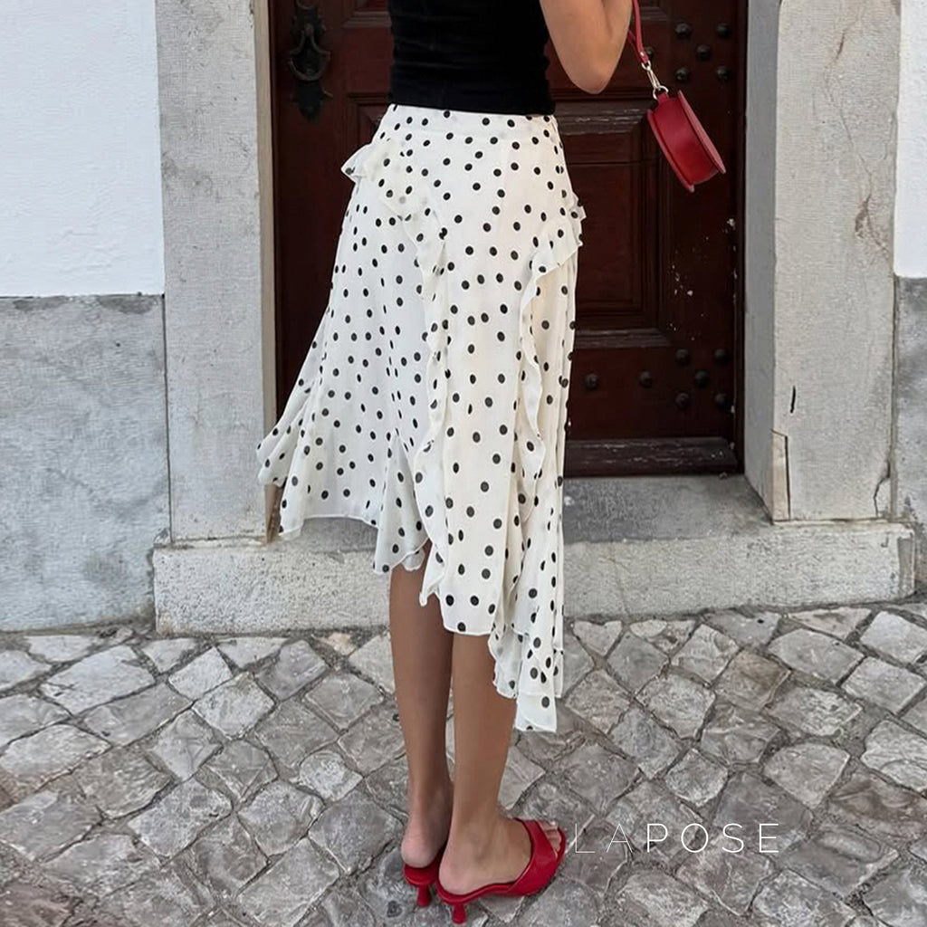 Kenzley Ruffled Patchwork Asymmetric Skirt [APN3HD6T]