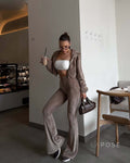 Keren Khaki Flared Pant Set [6NN2EBGA]