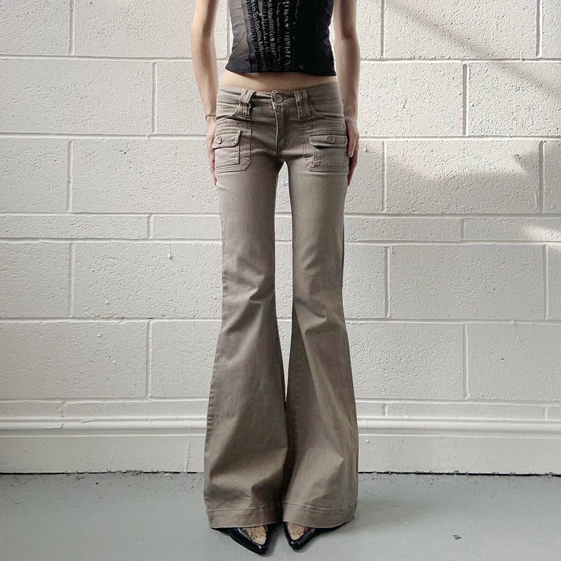 LaPose - Khaliah Low Rise Flare Jeans - Khaki Color
