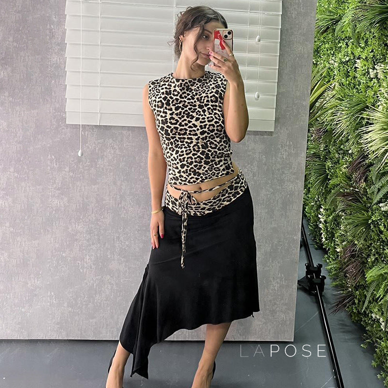 Khelani Leopard Asymmetric Skirt Set [Q8V6FP6J]