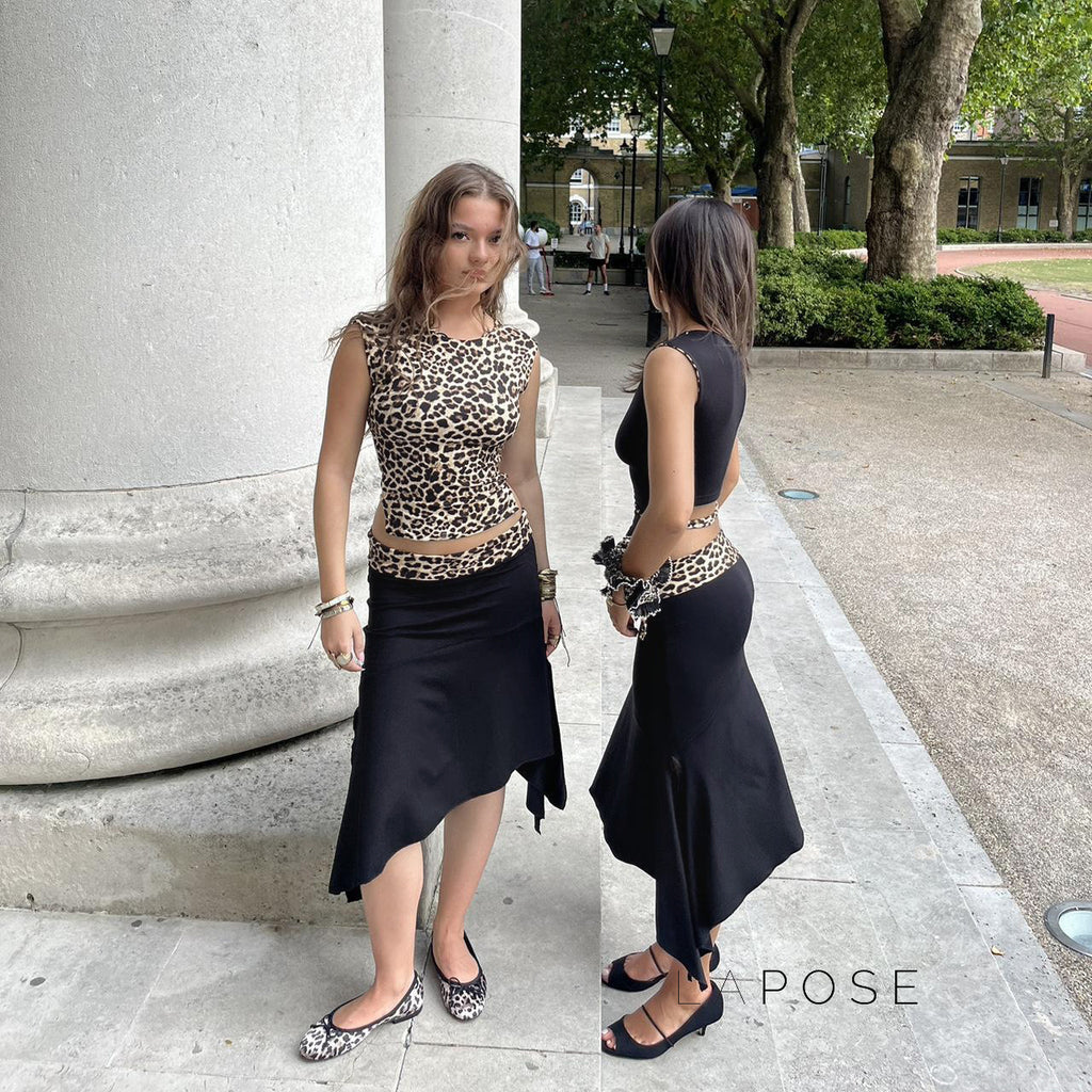 Khelani Leopard Asymmetric Skirt Set [OK8BFTLJ]