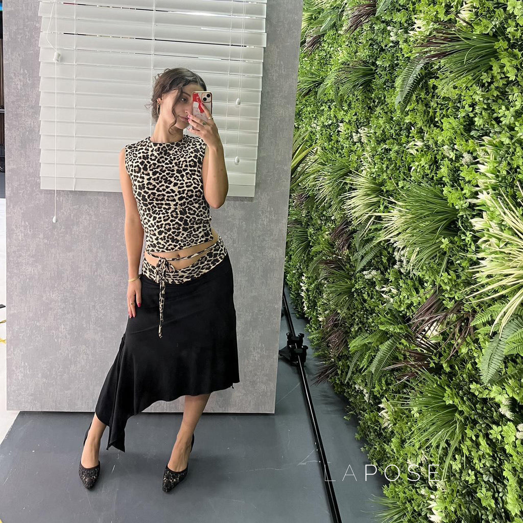 Khelani Leopard Asymmetric Skirt Set [CGUY2S1X]