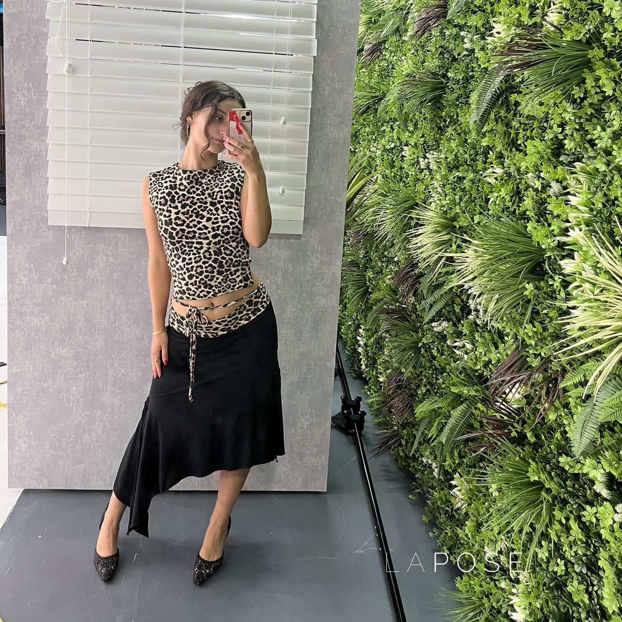 Khelani Leopard Asymmetric Skirt Set [CGUY2S1X]