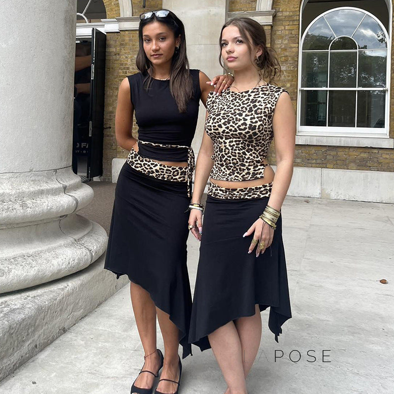 Khelani Leopard Asymmetric Skirt Set [WMIU6ZAD]