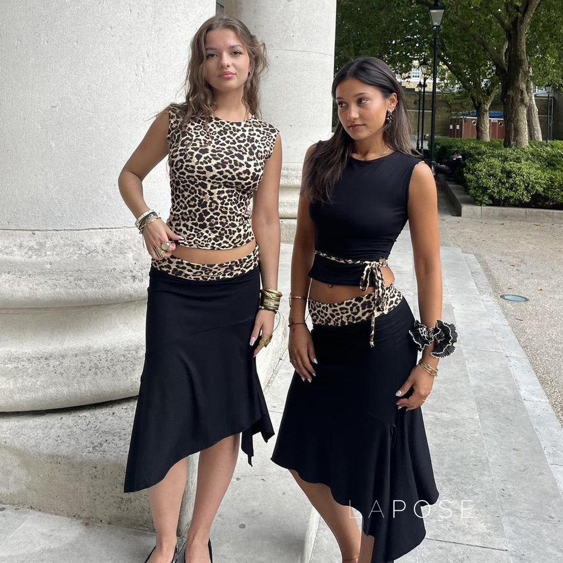 Khelani Leopard Asymmetric Skirt Set [2FQ8IYMT]