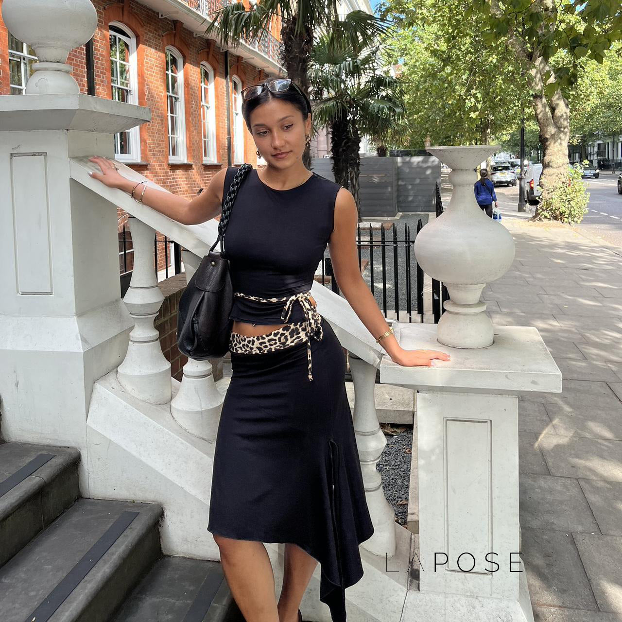 Khelani Leopard Asymmetric Skirt Set [10ULYBSO]