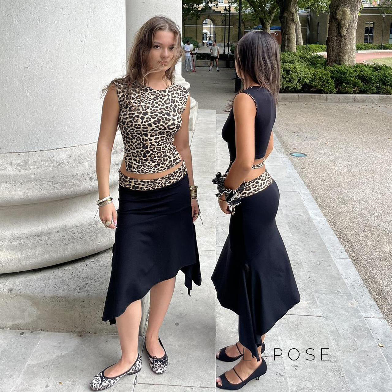Khelani Leopard Asymmetric Skirt Set [AC6TCHUV]