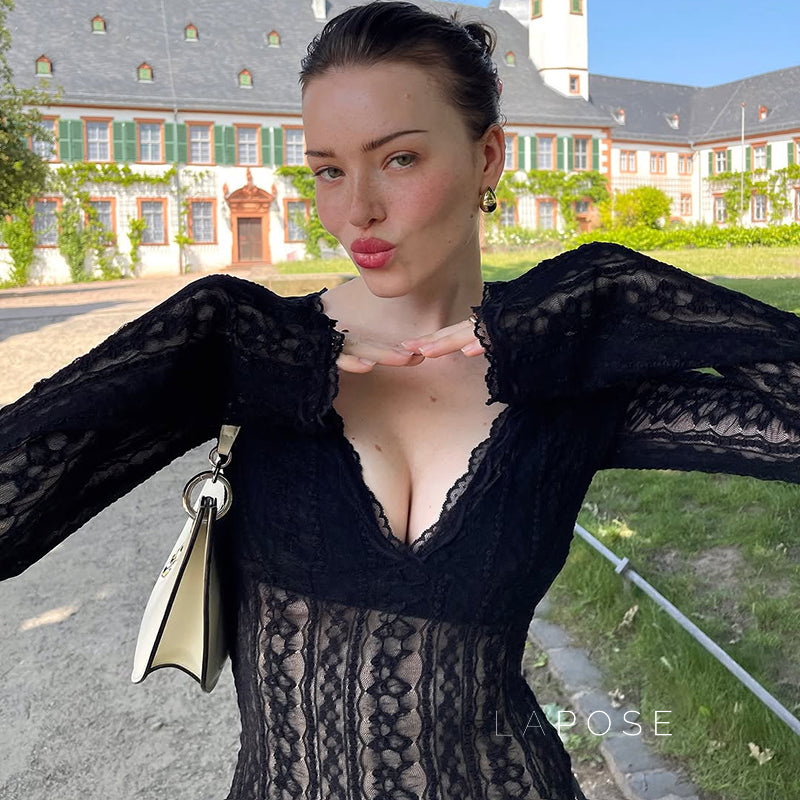 Kim Sheer Lace V-Neck Top [67KVZB3Q]