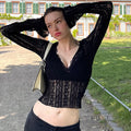 Kim Sheer Lace V-Neck Top [PO2G9Q2Z]