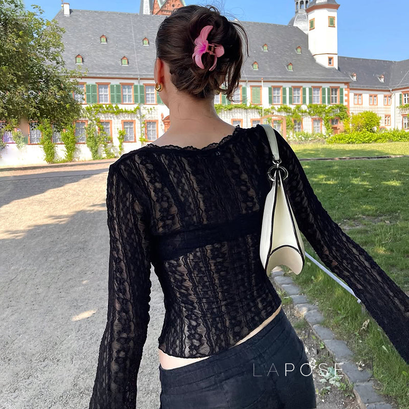 Kim Sheer Lace V-Neck Top [HZEXURZC]