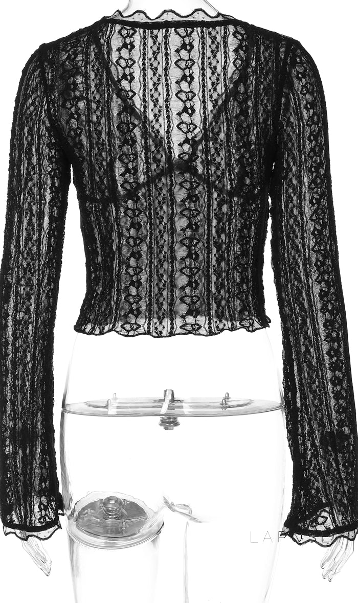 Kim Sheer Lace V-Neck Top [AD2YAIBK]