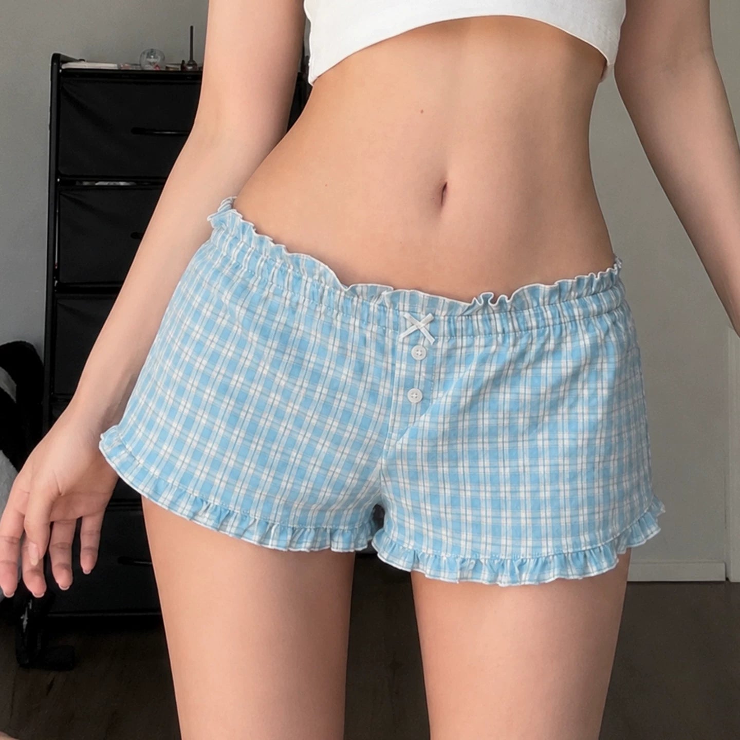 LaPose - Kinzleigh Gingham Ruffle Hem Shorts