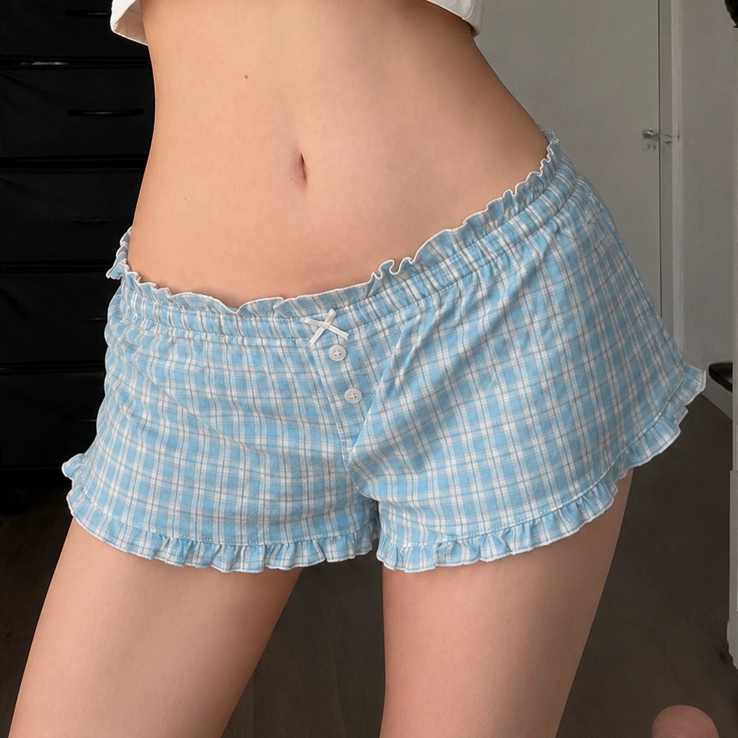 LaPose - Kinzleigh Gingham Ruffle Hem Shorts