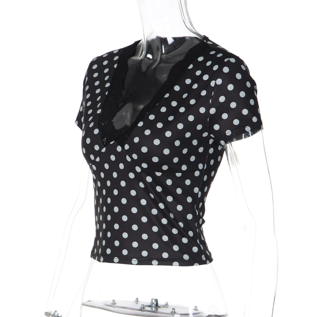LaPose - Kirra Polka Dot Lace Trim Top
