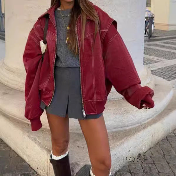 Koa Lapel Faux Leather Jacket [P3B6DO2Y]