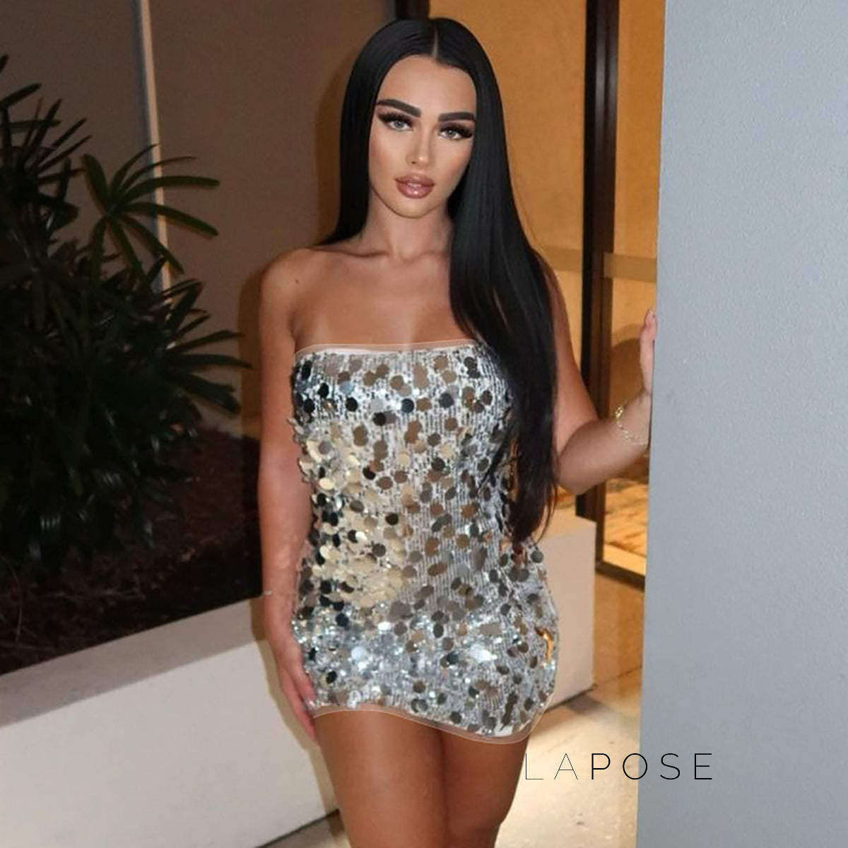 Kollins Sequin Strapless Midi Dress [PMMA506N]