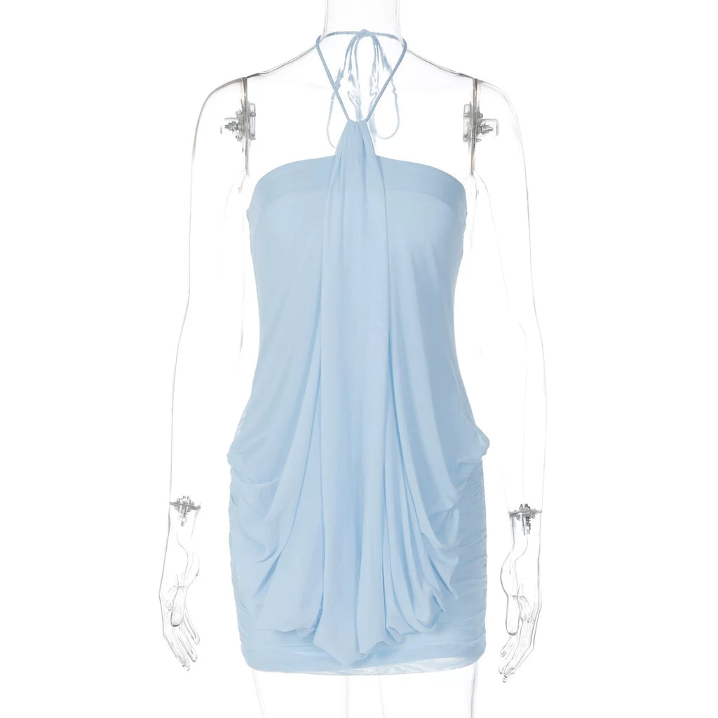 LaPose - Kollyns Halter Draped Mini Dress - Blue Color