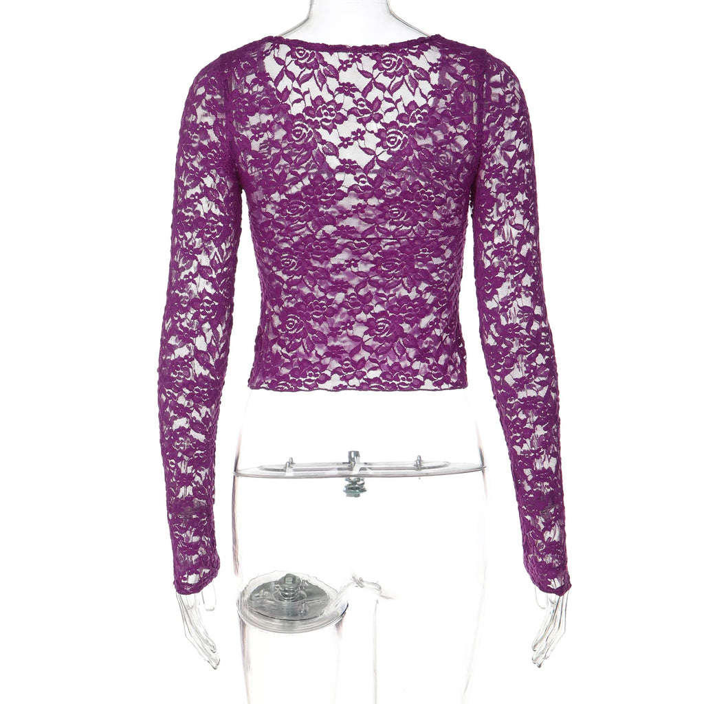 LaPose - Kori Sheer Lace V-Neck Top