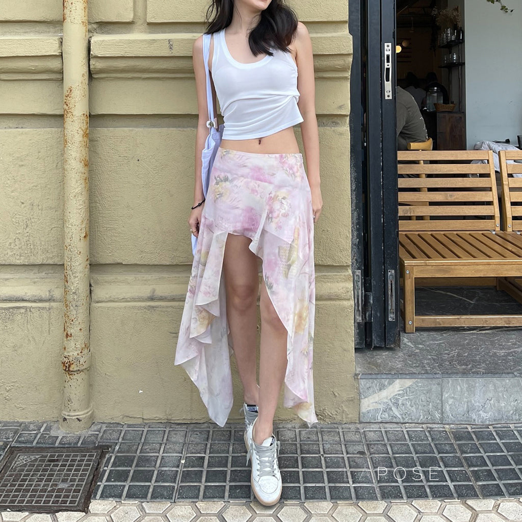Korie Printed Ruffle Midi Skirt