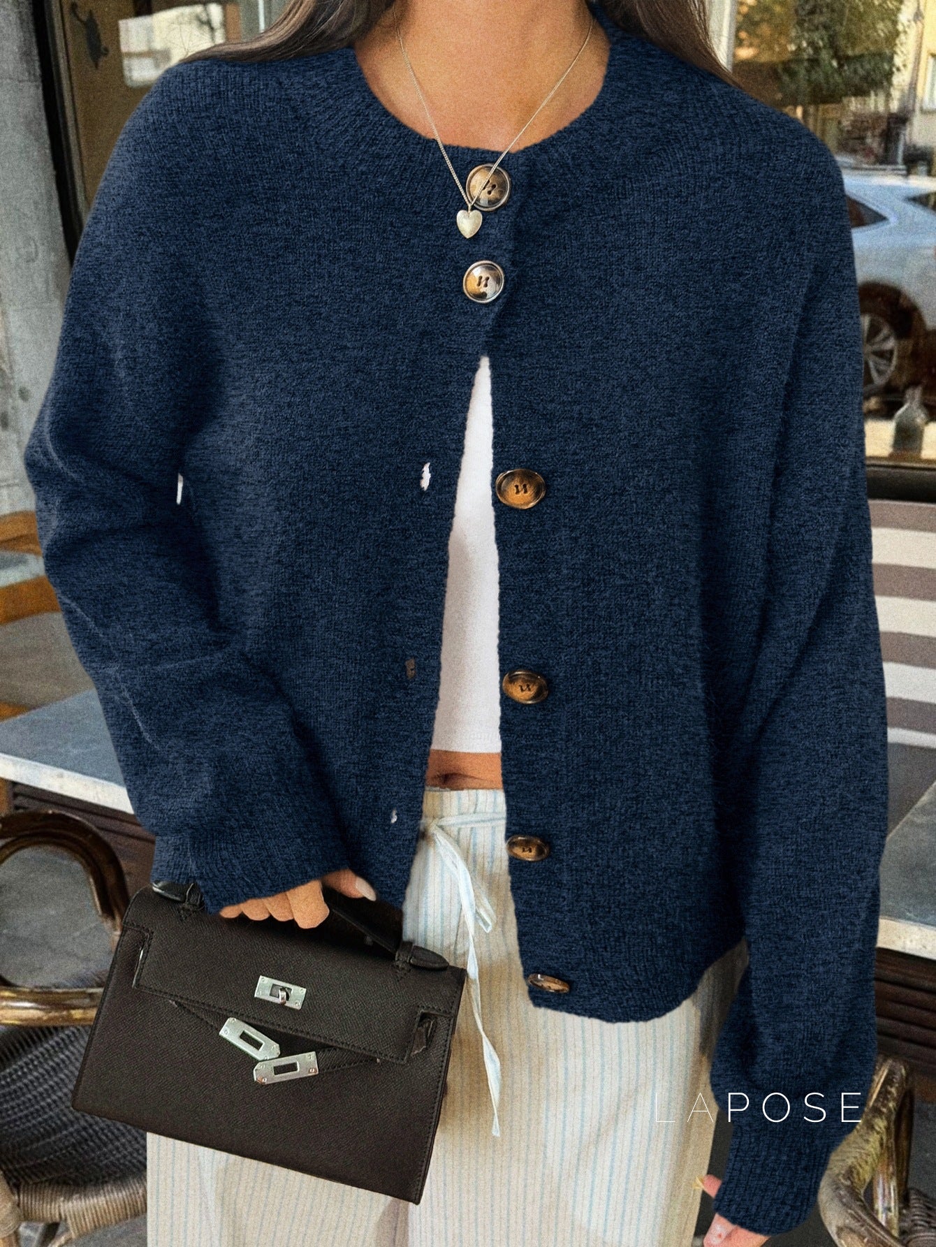Kristy Button-Front Knit Cardigan [6XF16BLB]