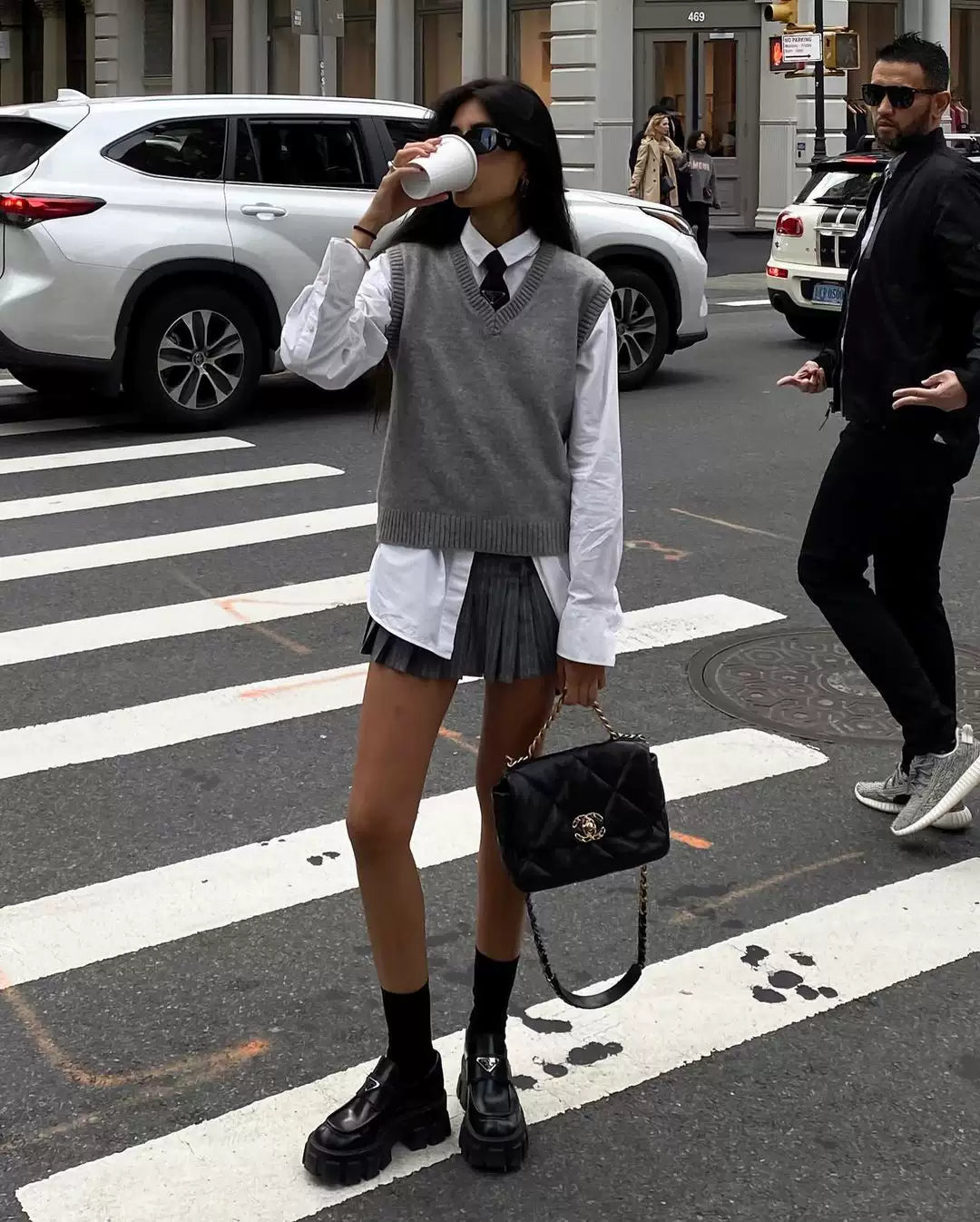 LaPose - Kyleah V-Neck Knit Sweater Vest - Grey Color