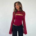 Lace Patchwork Flared Sleeve Top [DG6CVH4O]