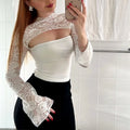Lace Patchwork Flared Sleeve Top [19F3Q4IV]