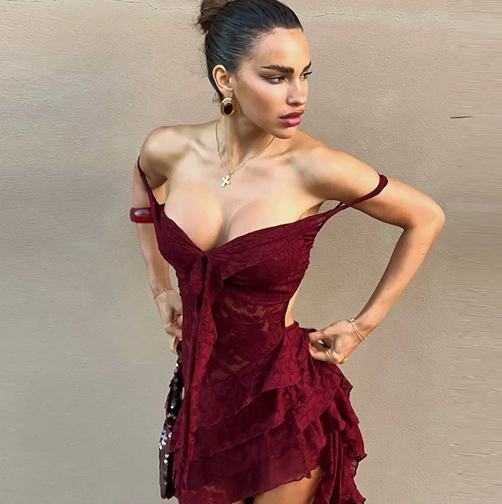 Lace Patchwork Strapless Mini Dress [5Y6NMRRC]