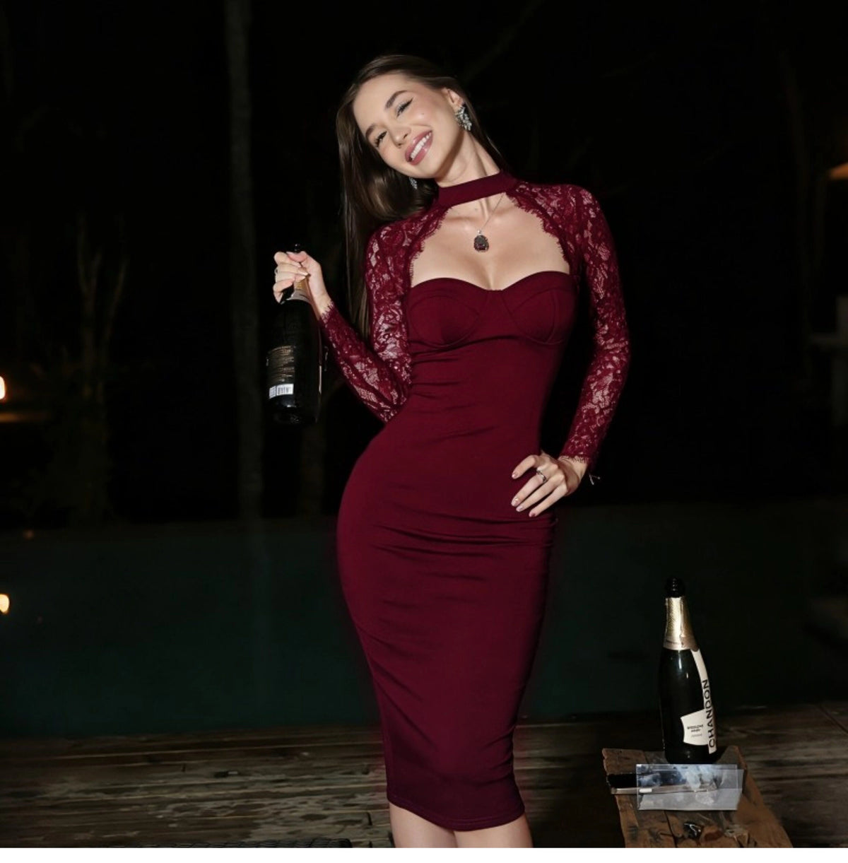Lace Slit Maxi Dress [EYQHGM0O]