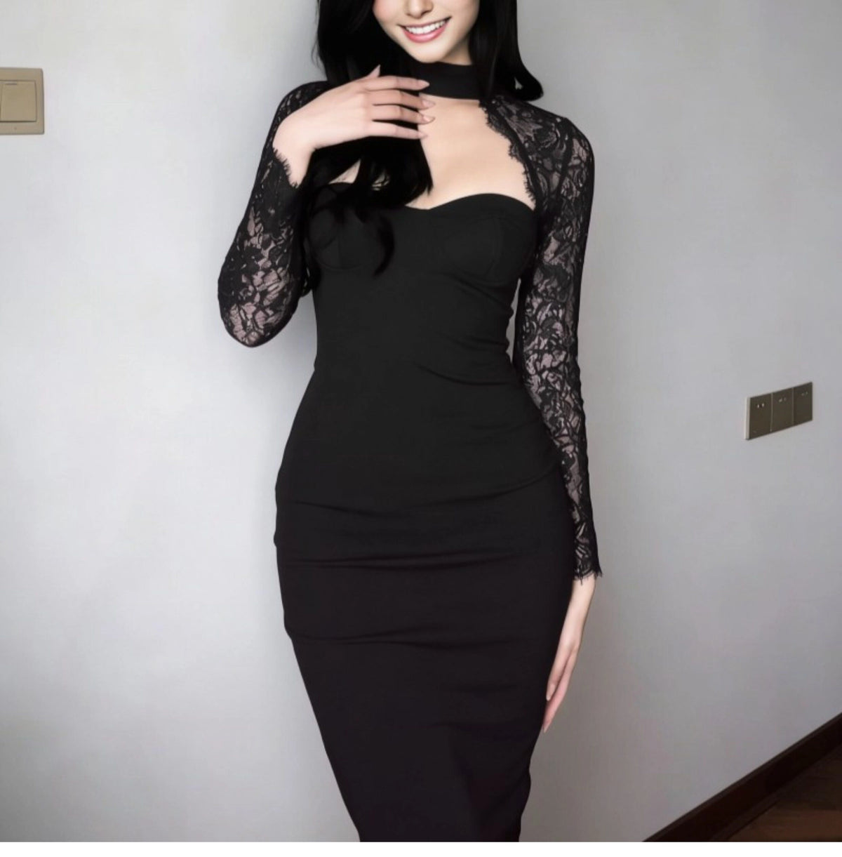 Lace Slit Maxi Dress [TH9NHVMR]