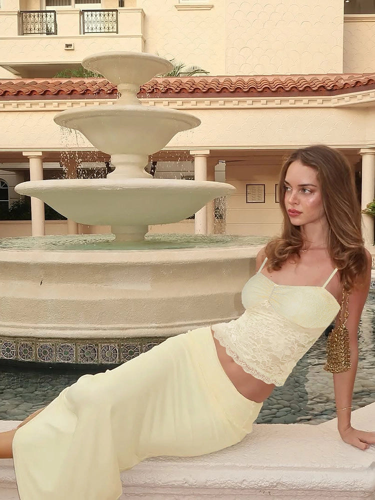 Lace Trim Camisole & Fishtail Skirt Set [QZQ7TD0O]