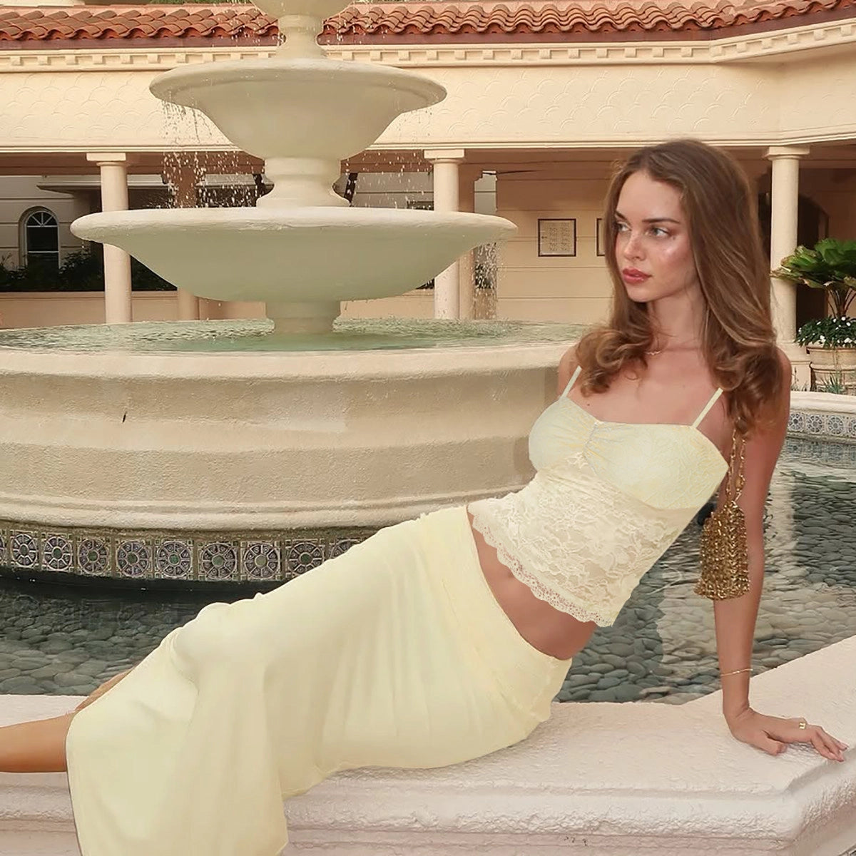 Lace Trim Camisole & Fishtail Skirt Set [YI7E0MC2]