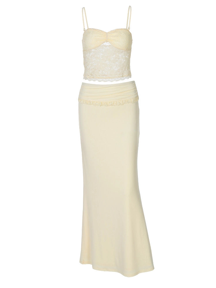 Lace Trim Camisole & Fishtail Skirt Set [U5P7QDAG]