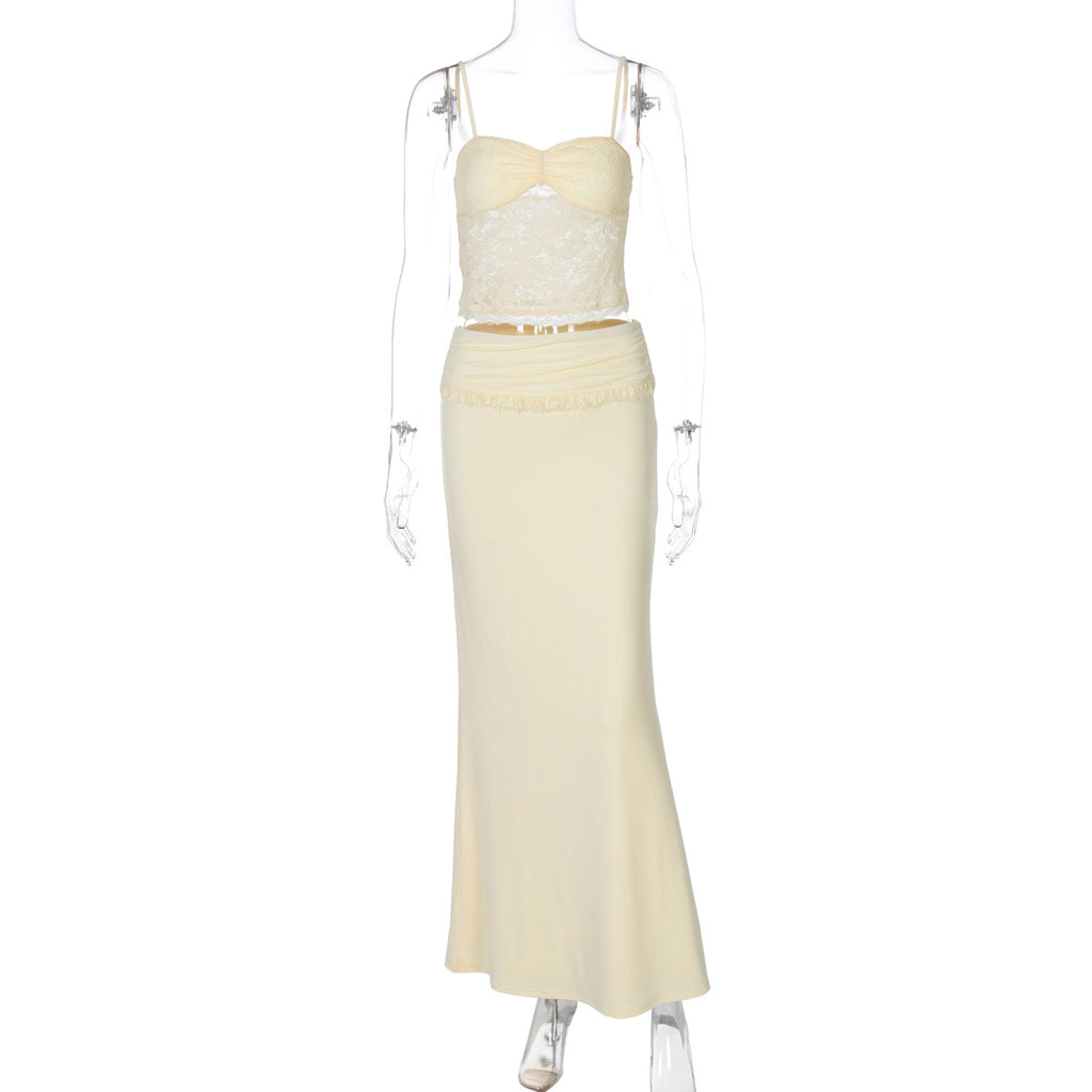 Lace Trim Camisole & Fishtail Skirt Set [0QPW6Q9Y]