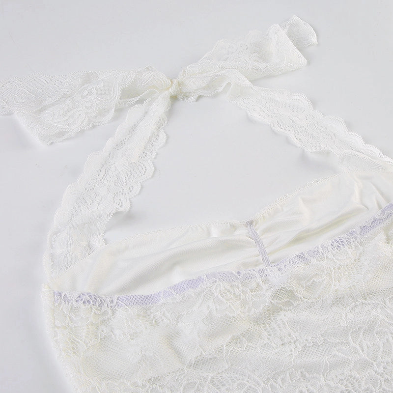 Lace Trim Halter Camisole Top [OQR15D3J]