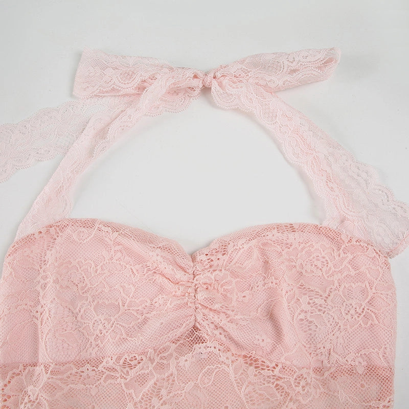 Lace Trim Halter Camisole Top [J72FGFIC]
