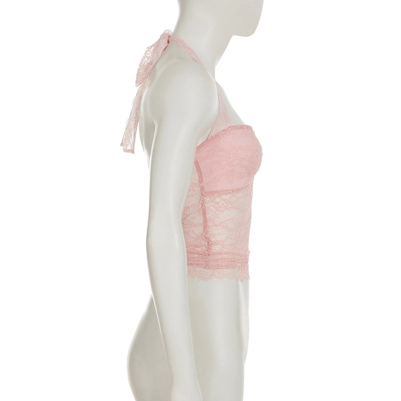 Lace Trim Halter Camisole Top [HDWRLUDG]