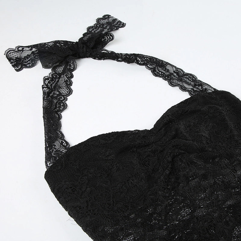 Lace Trim Halter Camisole Top [F50EX4OG]