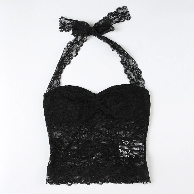 Lace Trim Halter Camisole Top [3K335G5K]
