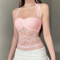 Lace Trim Halter Camisole Top [7CA0PTVE]