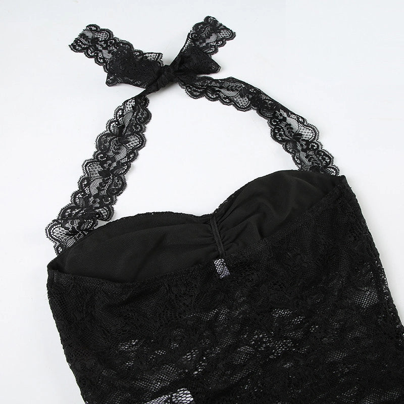 Lace Trim Halter Camisole Top [ZLGTM6EI]