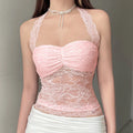 Lace Trim Halter Camisole Top [JLCMOFMH]