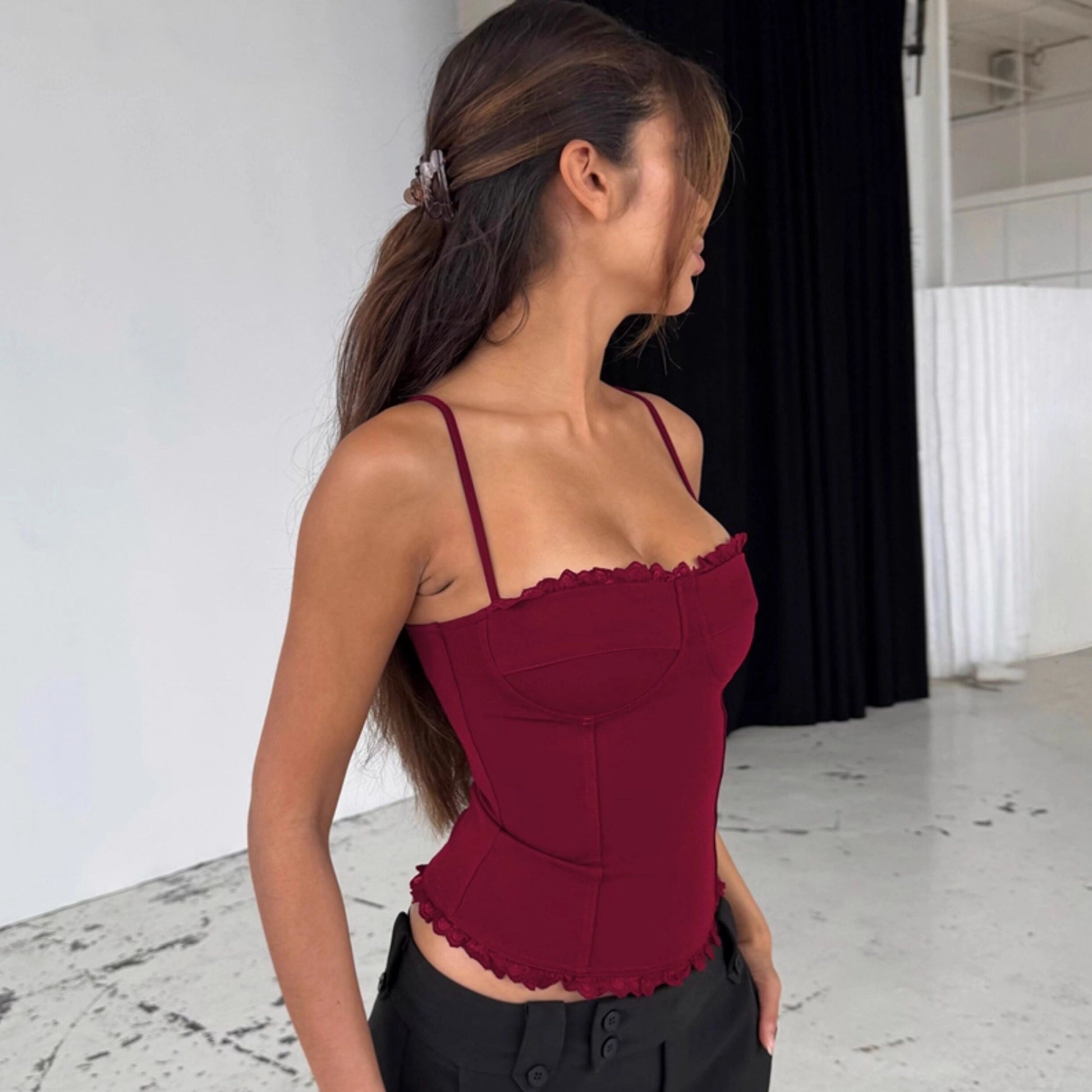 Lace Trim Patchwork Camisole [IF83VTTK]