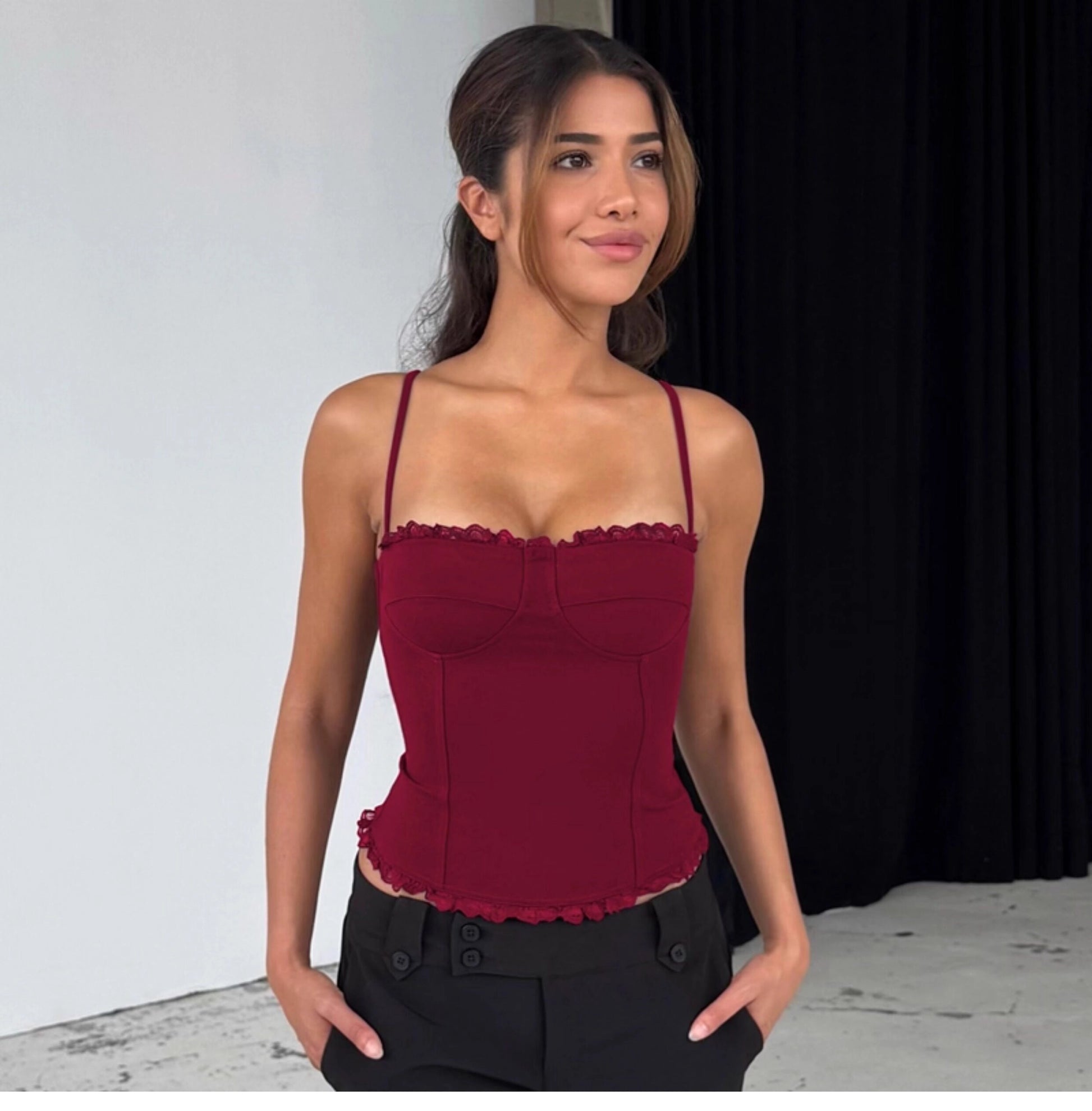 Lace Trim Patchwork Camisole [3MTYMYGK]