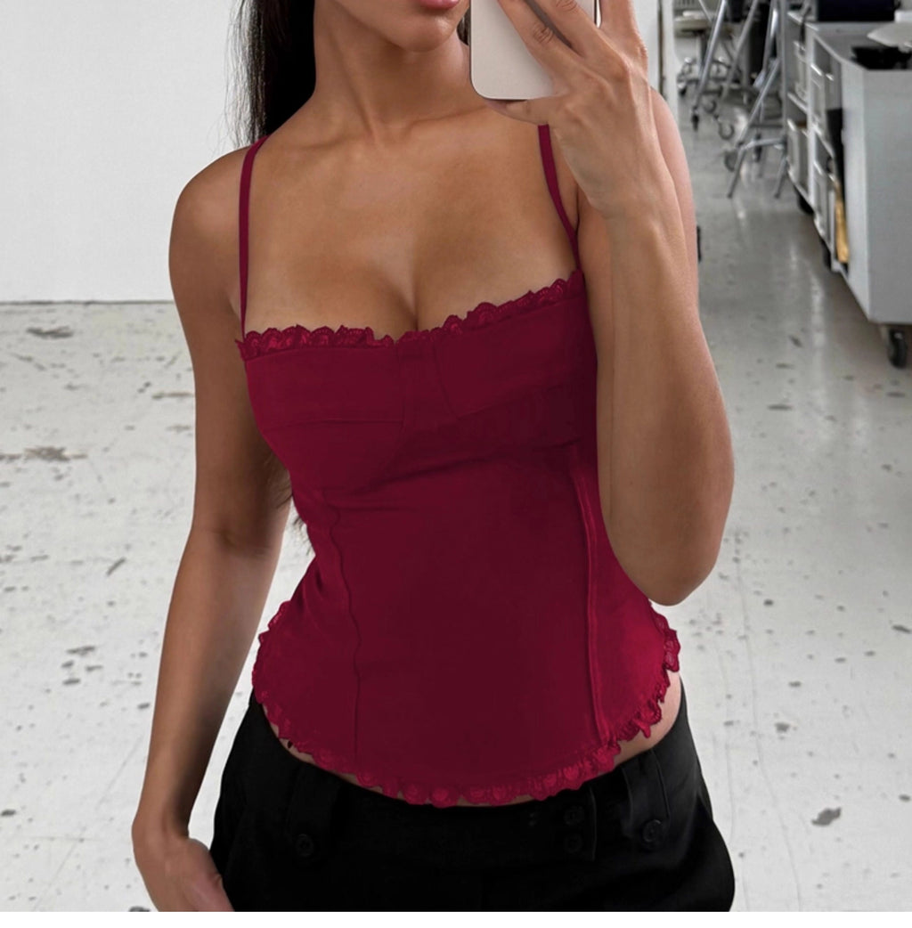 Lace Trim Patchwork Camisole [0K6ML6QG]