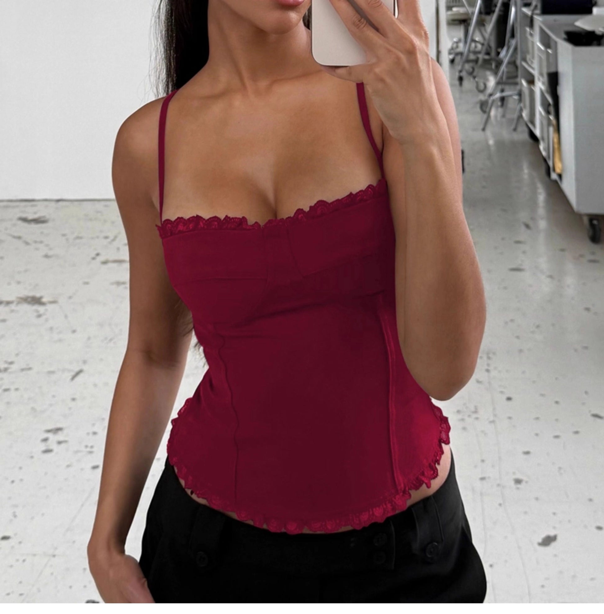 Lace Trim Patchwork Camisole [0K6ML6QG]