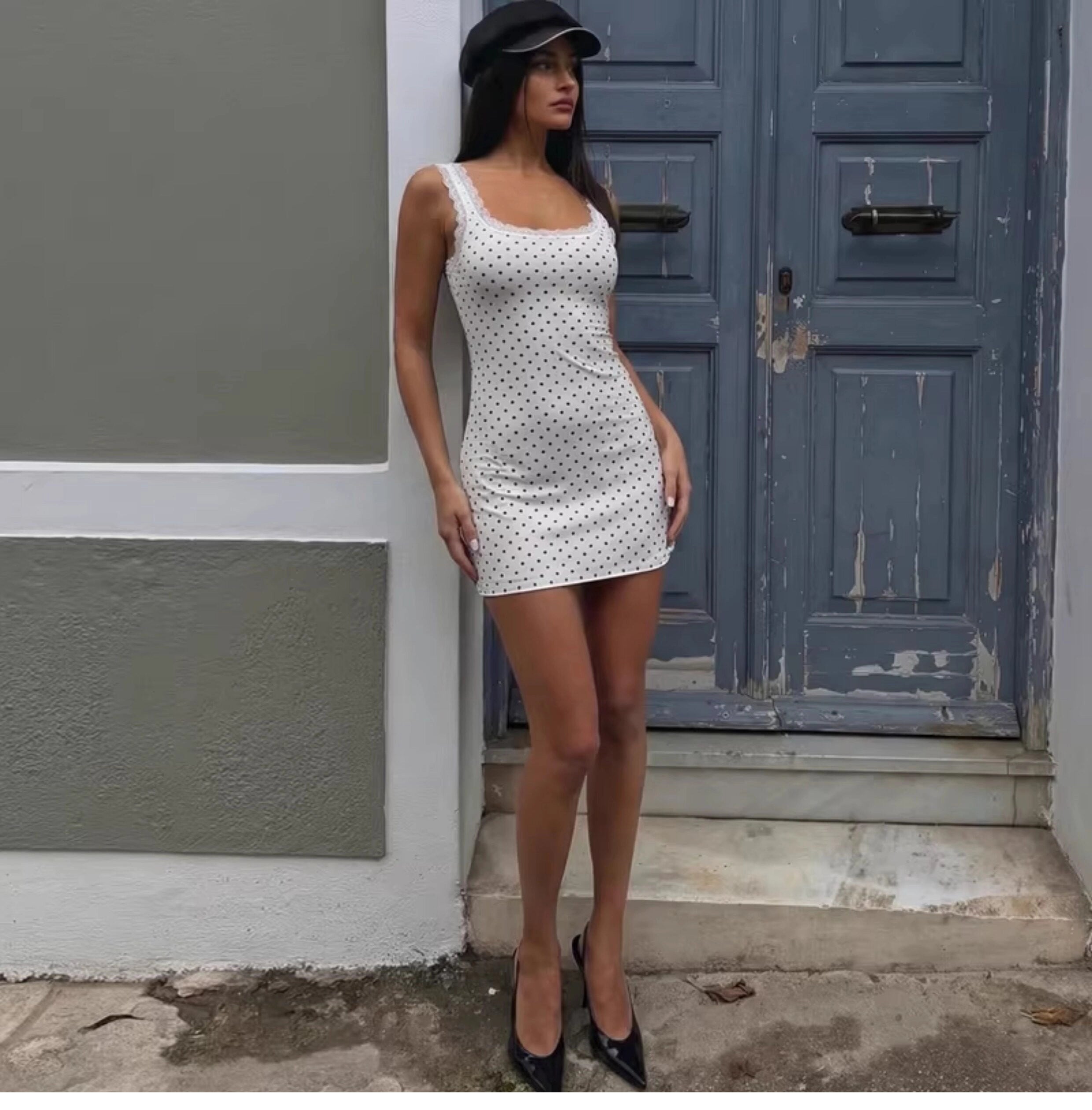 Lace Trim Polka Dot Mini Dress [RW1TV8X6]